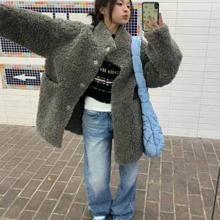 2025秋冬皮毛一体羊羔毛外套女中长款宽松慵懒高级感休闲毛毛大衣