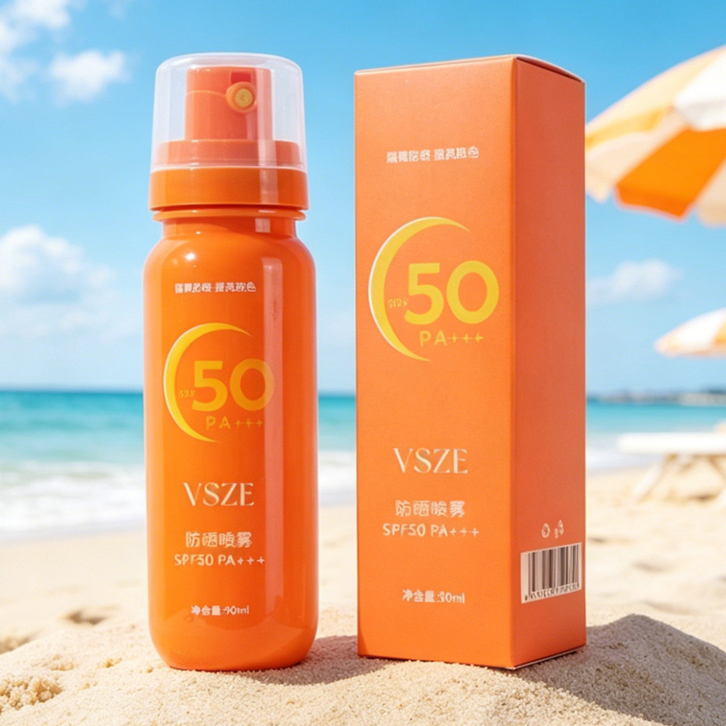 VSZE美白防晒喷雾橙色高倍防护全身可用清爽不粘腻SPF50防紫外线图片