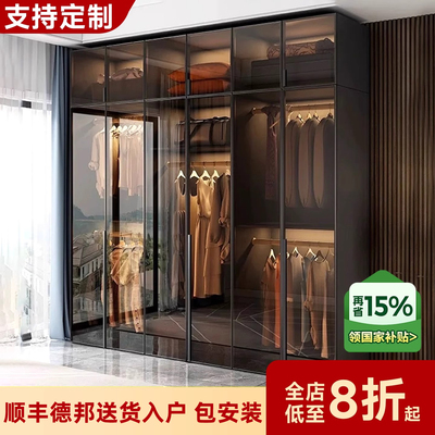 实木衣柜家用卧室玻璃门现代轻奢转角衣帽间可定制收纳柜组合衣橱