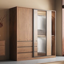 北欧实木衣柜卧室家用小户型新款简易组合大衣橱玻璃推拉门储物柜
