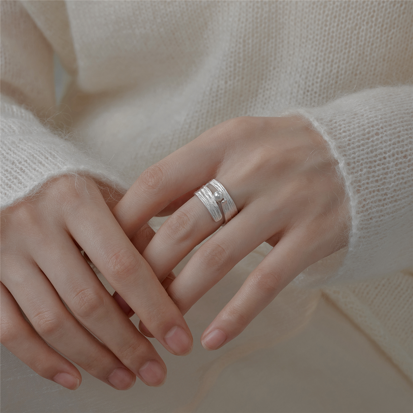 梵灵时空自然肌理戒指S925纯银女