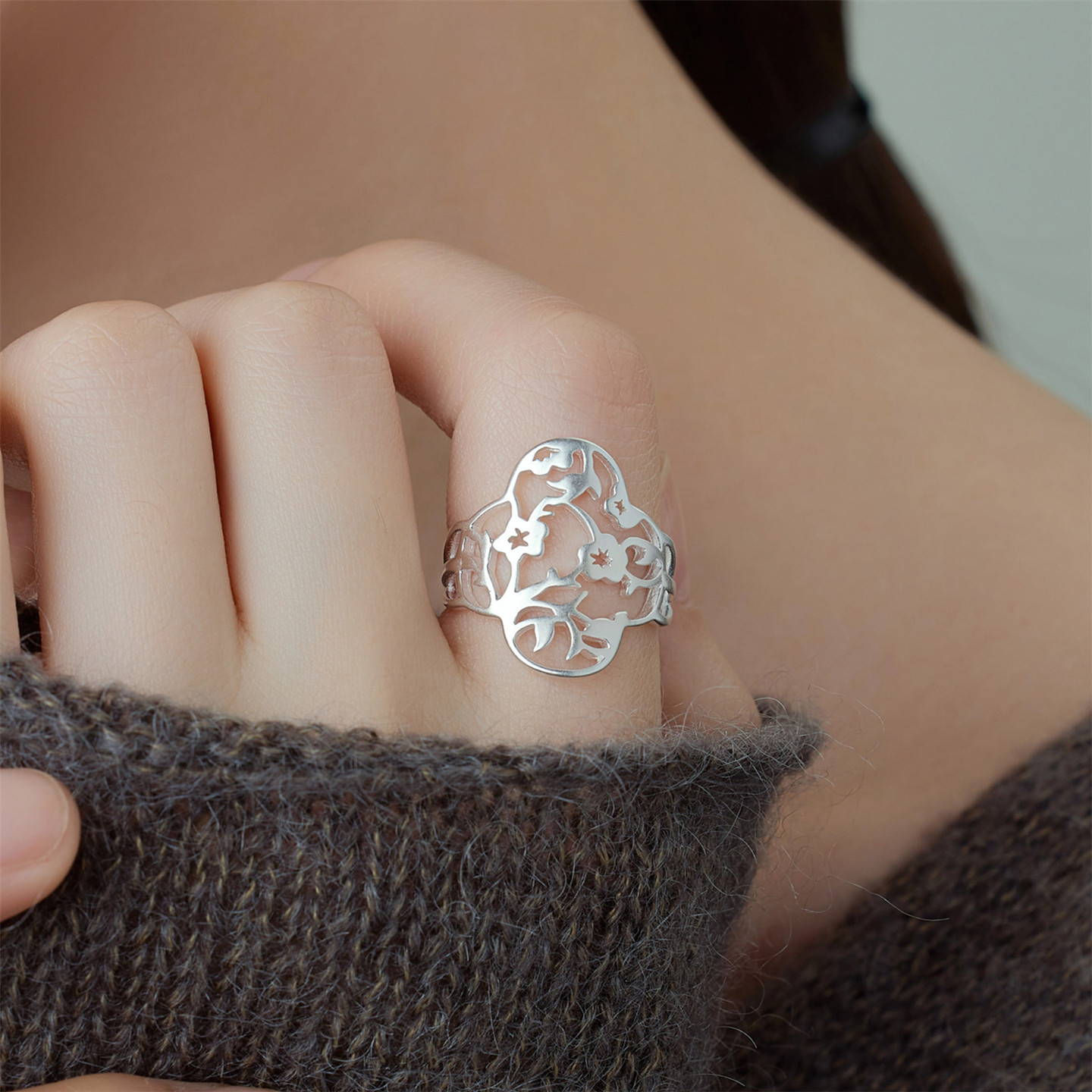 梵灵原创设计新中式海棠纹戒指