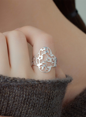 梵灵原创设计新中式海棠纹戒指