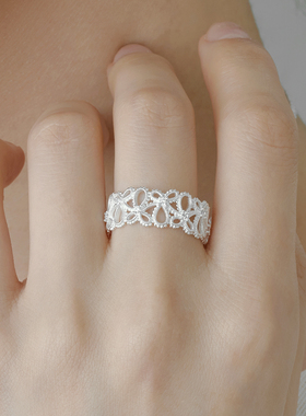 梵灵S925纯银蕾丝开口戒指轻奢