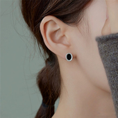 梵灵原创小众设计师经典 简约椭圆黑玛瑙耳钉S925纯银极简现代简约