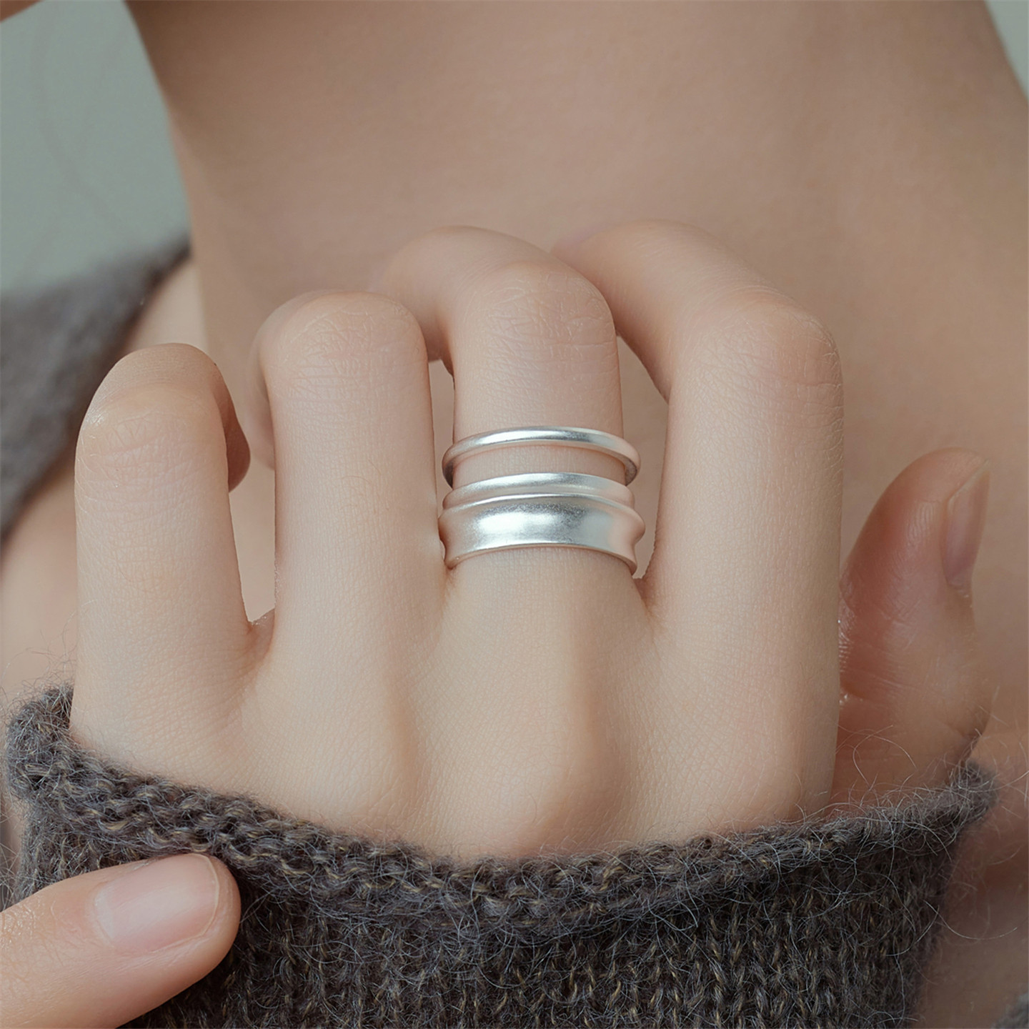 梵灵S925纯银刻度之间戒叠戴艺术