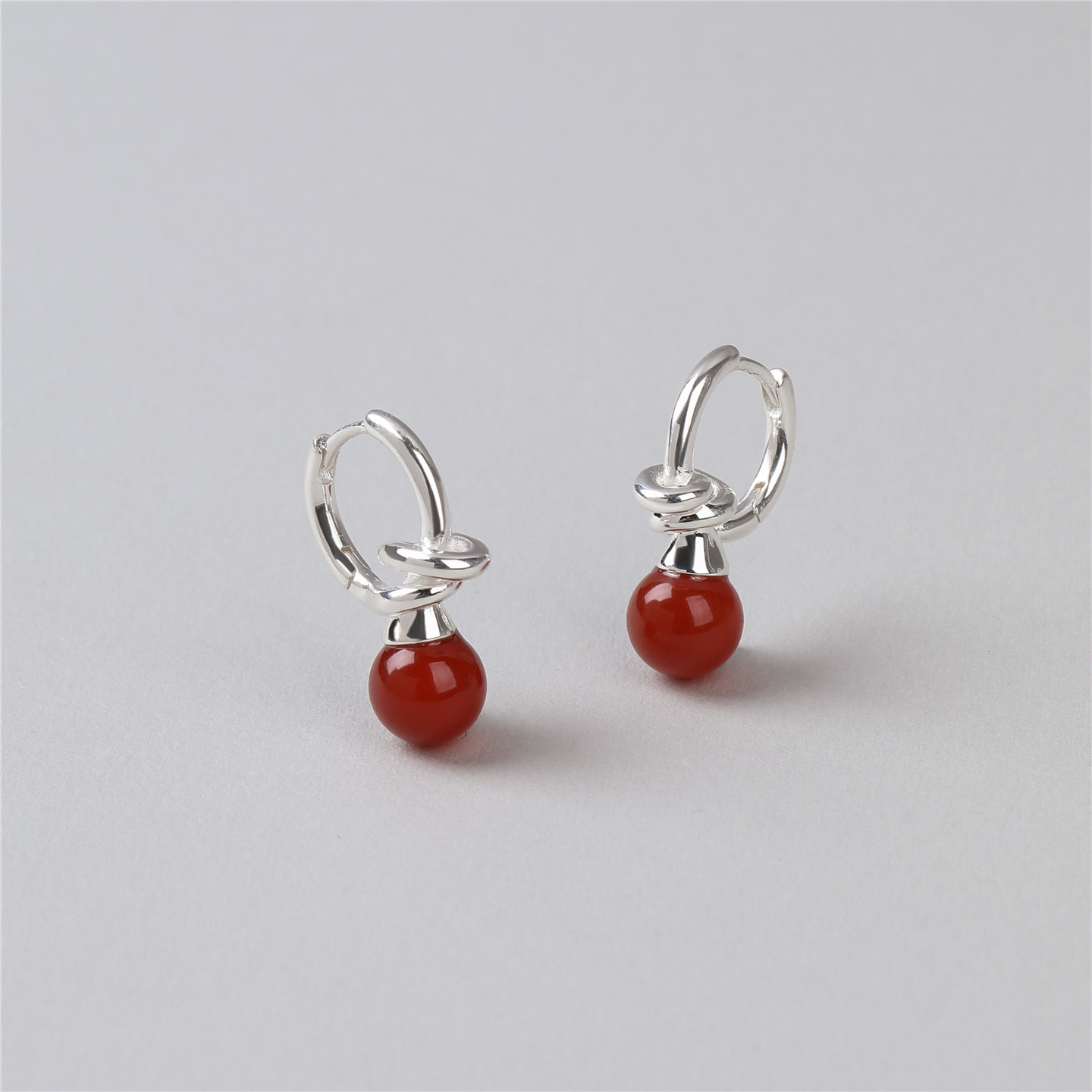 梵灵小众设计红豆幸运结玛瑙耳环