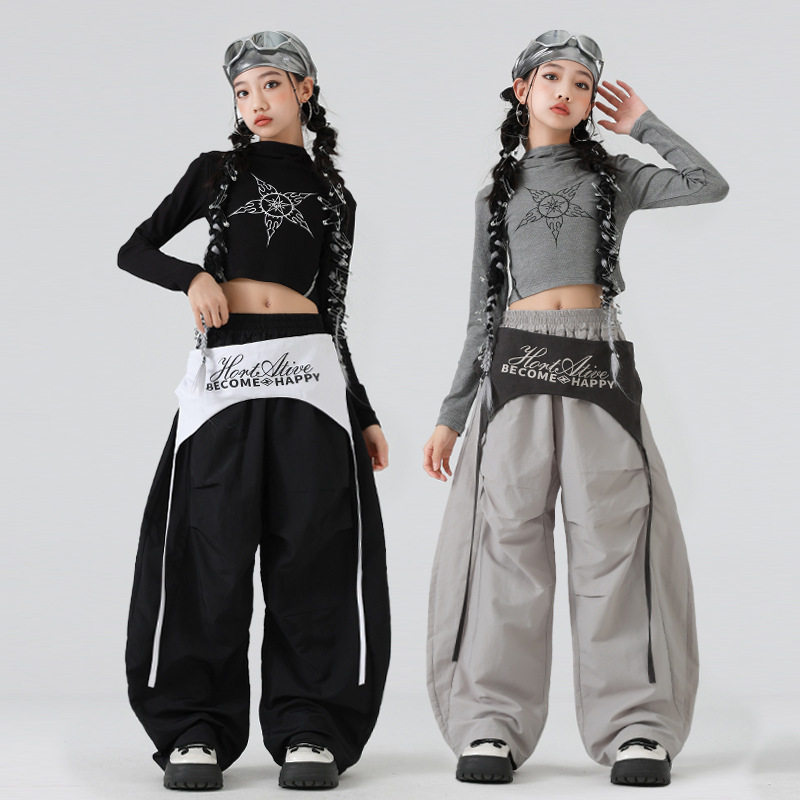 爵士舞女童服装潮酷儿童jazz套装少儿女孩露脐上衣走秀演出服时髦