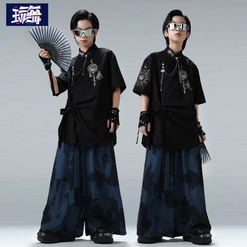 儿童街舞演出服潮酷少儿hiphop国风套装男童新中式舞蹈表演炸街潮