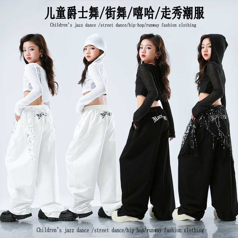 女童爵士舞服装潮酷时髦连帽套装女团演出服少儿露脐舞蹈练功