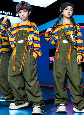 儿童街舞套装少儿锁舞locking机械街舞演出男女个性走秀背带裤潮