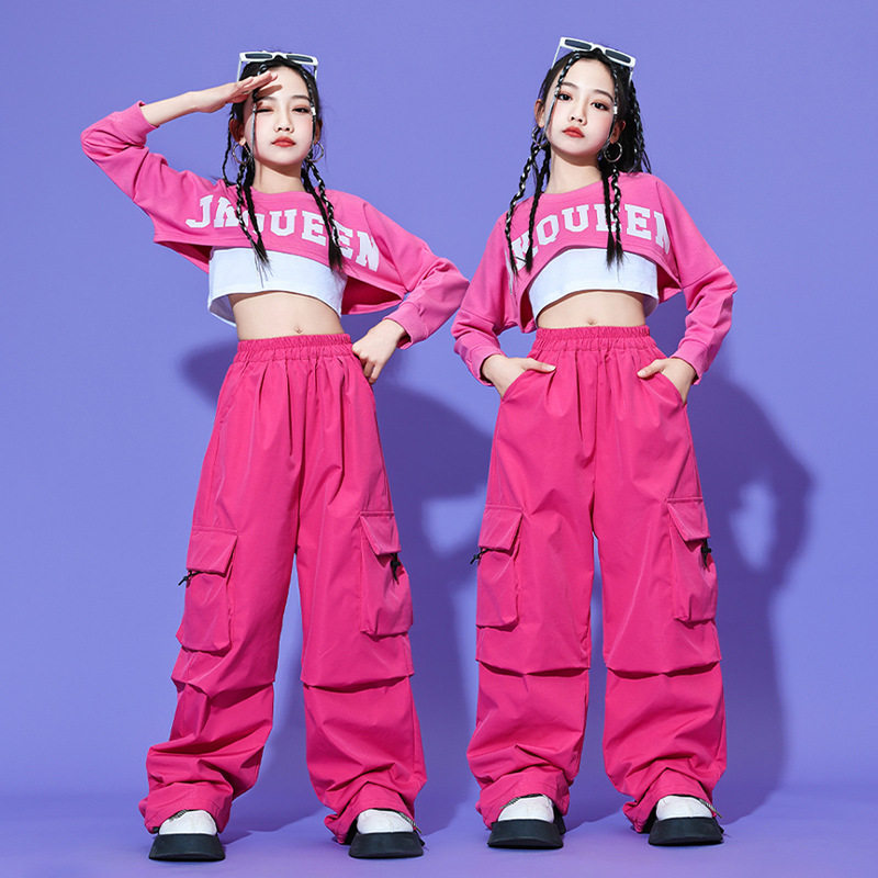儿童爵士舞表演服装女童韩版露脐潮牌套装jazz舞蹈练功服街舞服