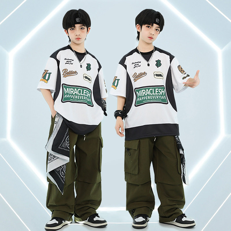 少儿街舞潮服夏季男童hiphop舞蹈表演服儿童嘻哈风酷帅套装