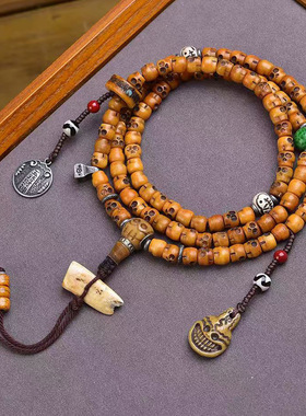 藏传回流骨雕刻尸陀林108颗佛珠念珠藏式文玩多圈手串牦牛骨脖挂