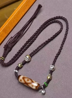 手工编织绳项链可调节复古金刚三眼天珠吊坠毛衣链三七银琉璃配饰