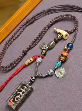 藏式文玩两眼天珠嘎乌盒吊坠毛衣链药师天眼天珠大鹏鸟挂坠项链