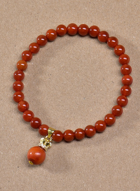 天然南红玛瑙手串单圈白水晶铜卡子琉璃配件饰品柿子红珠子玛瑙手