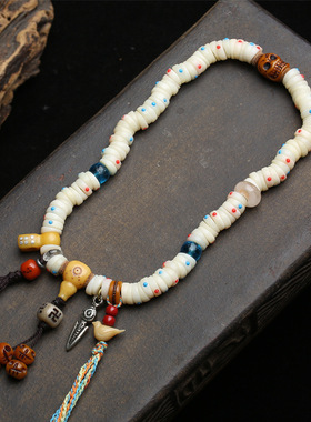 天然骆驼骨多宝镶嵌大肠珠108颗佛珠念珠脖挂藏式民族风复古文玩