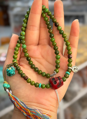 天然原矿菱镁矿文玩毛衣链藏式料器阿呆铜卡子配饰复古锁骨链批发