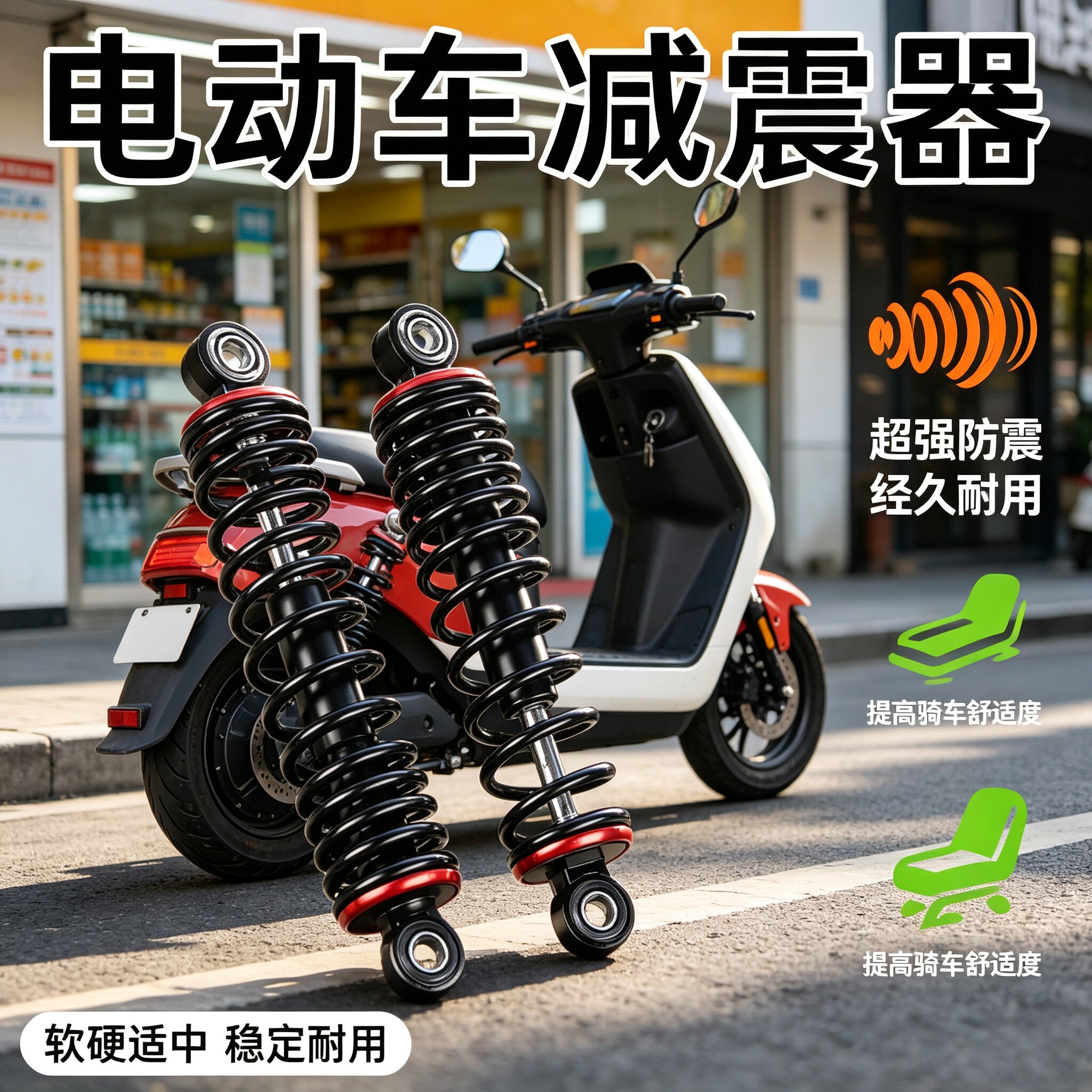 电动车后减震器加粗弹簧舒适减震防颠簸电瓶车后减震装置软硬适中