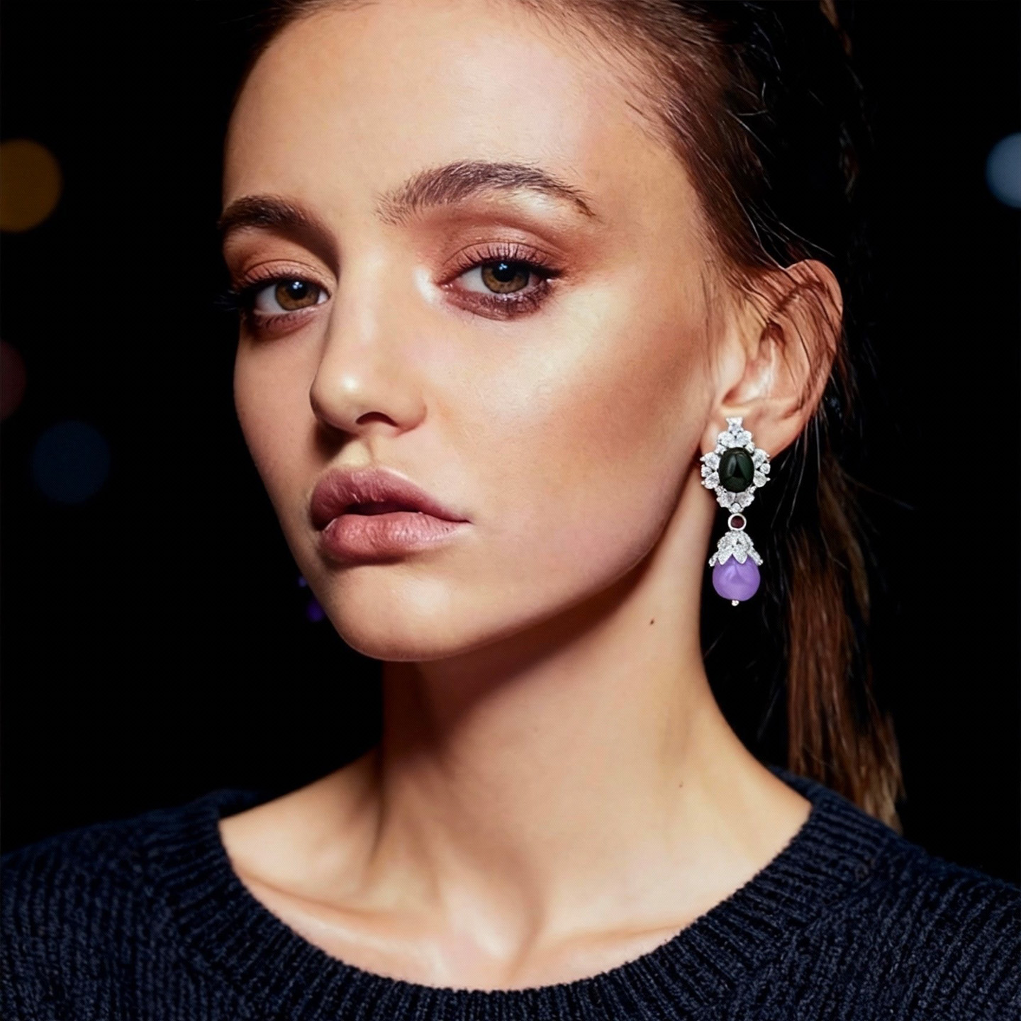 奢华水滴形耳环女彩色宝石镶钻