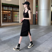 黑色吊带连衣裙女夏显瘦中长款内搭背心裙小个子感吊带裙打底