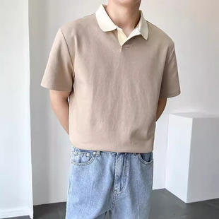 潮牌衬衫 夏季 男日系轻熟风男装 拼色短袖 领套头宽松百搭t恤 polo衫