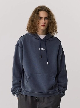 KITh蜡染水洗刺绣卫衣男女2024秋冬新款日系帽衫潮牌美式连帽外套