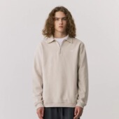 KITH秋季 卫衣男 街头纯色套头拉链翻领长袖 潮流刺绣纯棉Polo衫 美式