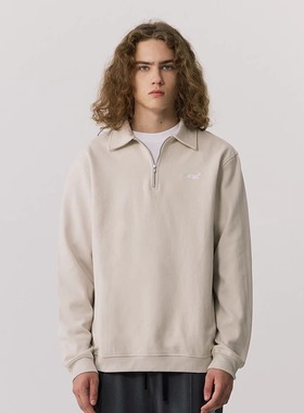 KITH秋季潮流刺绣纯棉Polo衫美式街头纯色套头拉链翻领长袖卫衣男