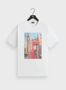 KITH & Kin复古红色电话亭印花短袖T恤白色圆领百搭休闲情侣上衣