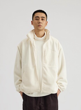 KITH美潮拼接羊羔绒外套男冬季加绒加厚摇粒绒立领颗粒棉衣服