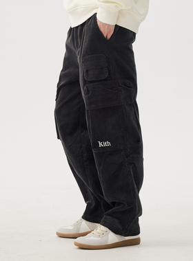 KITH秋冬保暖日系复古重磅灯芯绒多口袋工装裤男宽松直筒休闲长裤