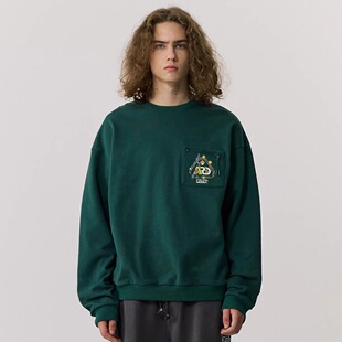 KITH 胸前刺绣口袋拉链加绒圆领卫衣男秋冬情侣装套头打底衫长袖