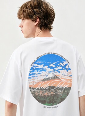 KITH 26ss东京限定富士山印花纯棉休闲男款短袖数码印花情侣款T恤