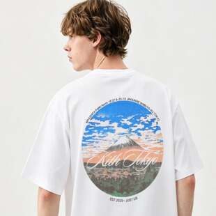 KITH 26ss东京限定富士山印花纯棉休闲男款短袖数码印花情侣款T恤