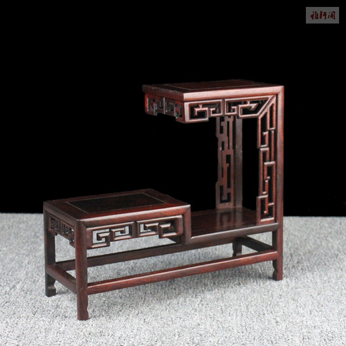 酸枝木饰品奇石高低博古架