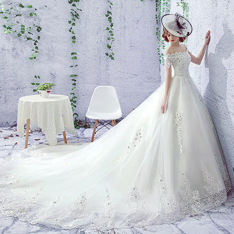 Wedding dress 2018 new pattern one word Tailing princess Dream pregnant woman Paige Korean bride Qi Di Show thinin the Women's clothing/Boutique , Wedding/Cheongsam/Formal dress , Wedding  category - from Buy2taobao.com to provide professional Taobao agent buy service