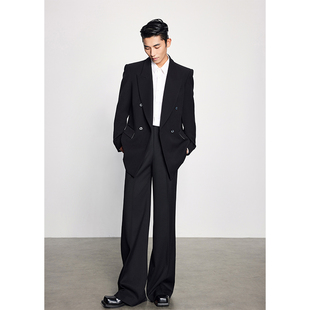 西装外套男垫肩痞帅廓形休闲小众通勤穿搭oversize西服西裤春秋装
