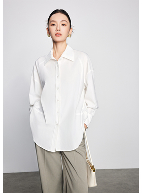 Bestow 2025夏新款立体剪裁设计抗皱宽松简约大气白长袖百搭衬衣