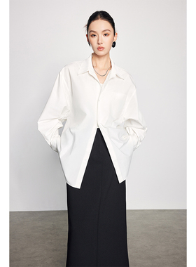 2025新款夏季独特超级好看简约百搭高级感法式纯棉慵懒风白色衬衫