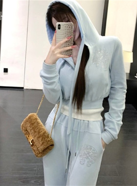 时髦运动套装女春秋潮牌马蹄梵文