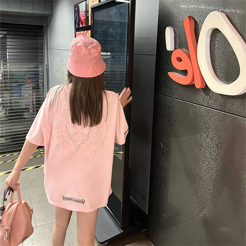 十字架梵文刺绣贴布短袖T恤女夏季潮牌ins超火炸街纯棉中长款上衣