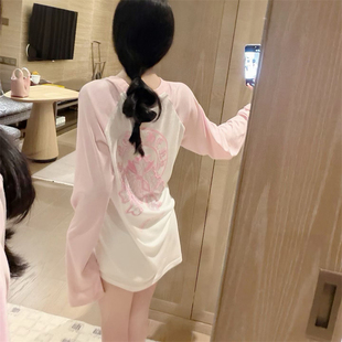 夏季新款梵文十字架重工烫钻长袖T恤女ins减龄小清新慵懒显瘦上衣