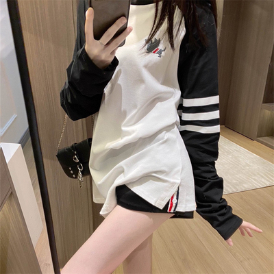 TB学院风织带小飞狗拼色插肩袖