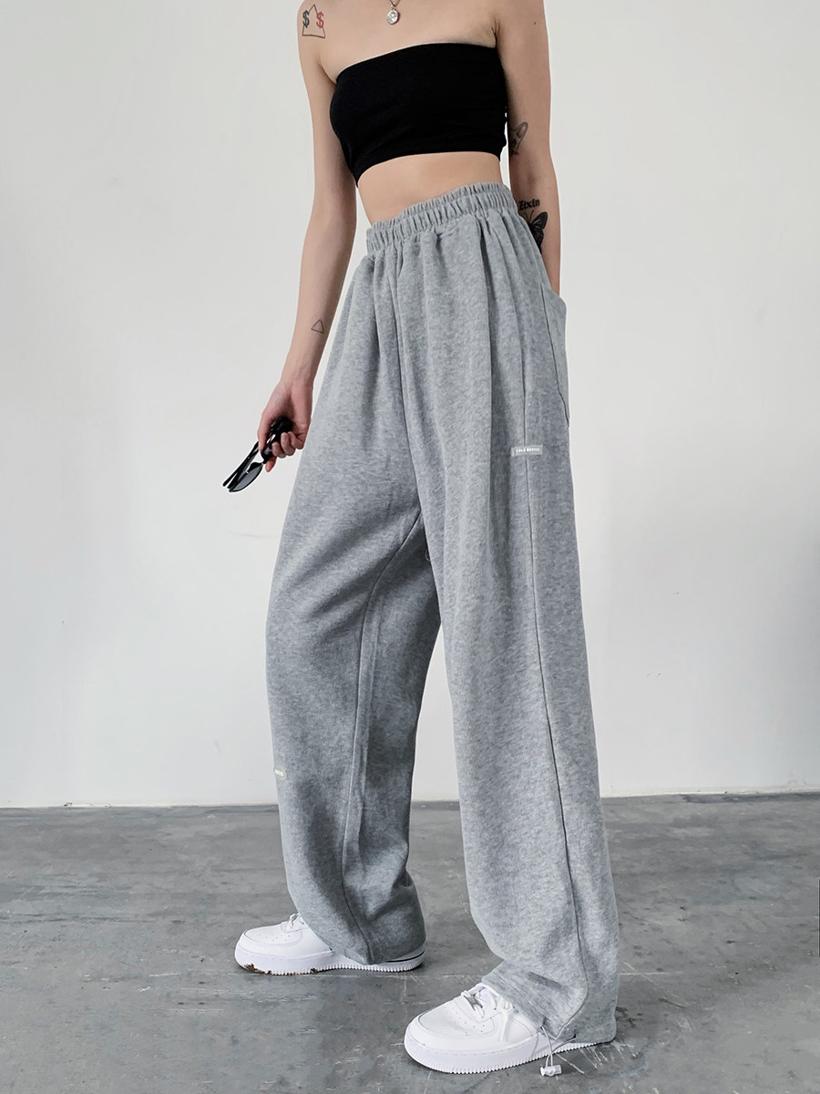 Why foam gray sweatpants women's pants high waist drawstring pants loose straight pants casual pants spring and summer thin models of health pants