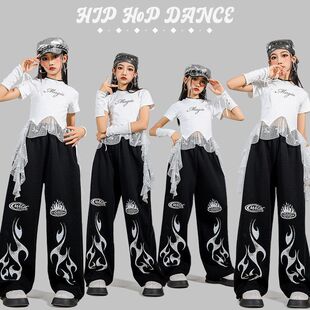 装 女孩时髦炸街jazz走秀街舞表演服 露脐荷叶边短袖 爵士舞女童服装