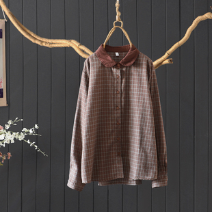 通勤百搭经典格子款长袖磨毛棉衬衫上衣女2026春宽松显瘦格纹衬衣