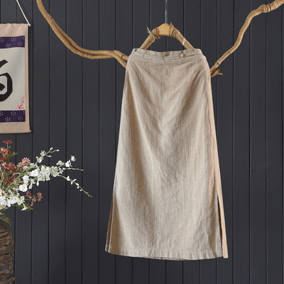 秋季平腰中长款棉麻半身裙九分裙