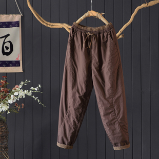 保暖棉裤 女撞色系带100%棉哈伦小脚裤 靴裤 2025冬纯色夹棉加厚长裤